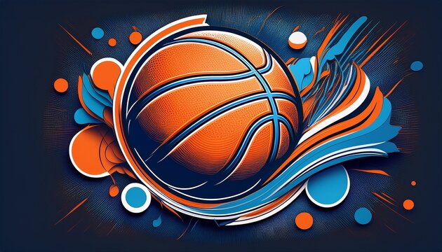 abstract basketball design with blue and orange accents