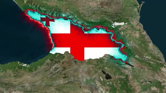 Map of Georgia with animated border and flag - Geography map animated for explainer video documentary