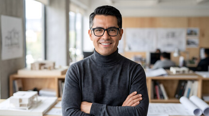 Fototapeta premium Architect smiling with arms crossed in modern office