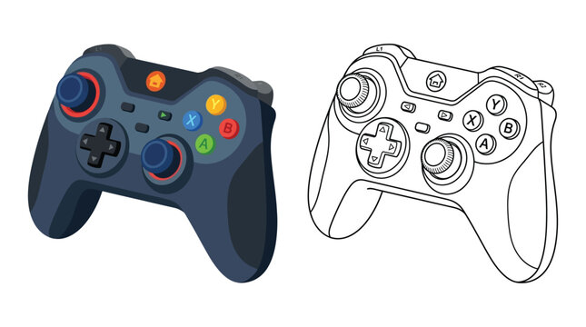 Game controller vector illustration with outline version on white background