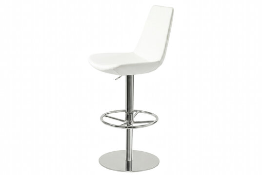 Modern White Leather Adjustable Swivel Bar Stool with Chrome Base