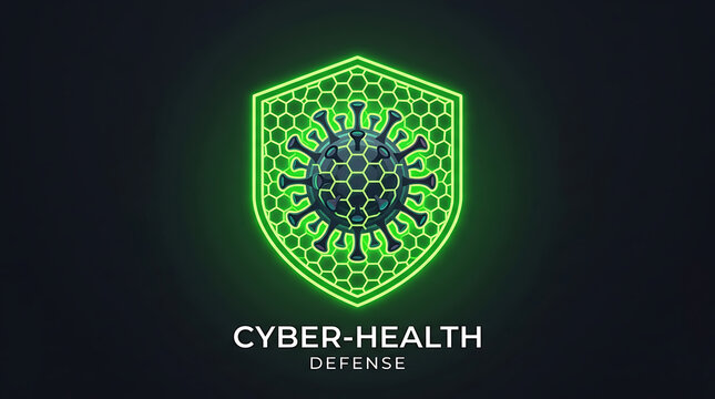 Cyber health defense shield with virus symbol