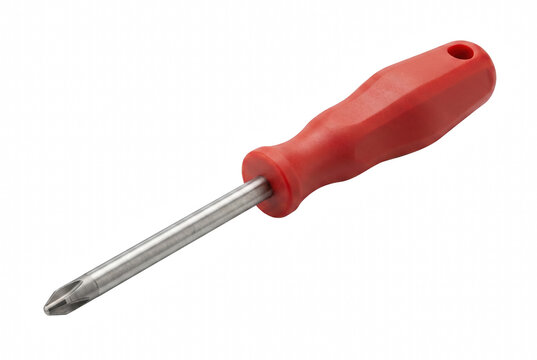Phillips head screwdriver with red ergonomic handle and steel shaft