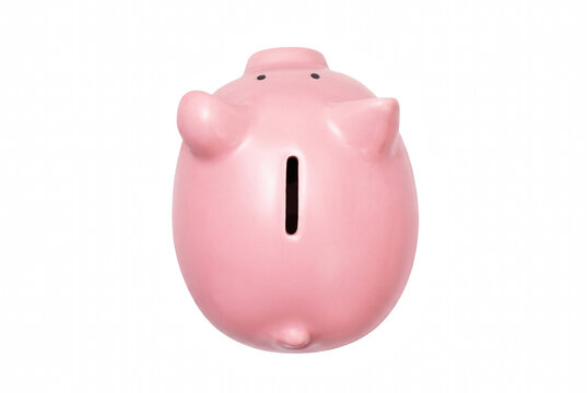 Pink ceramic coin bank viewed from above