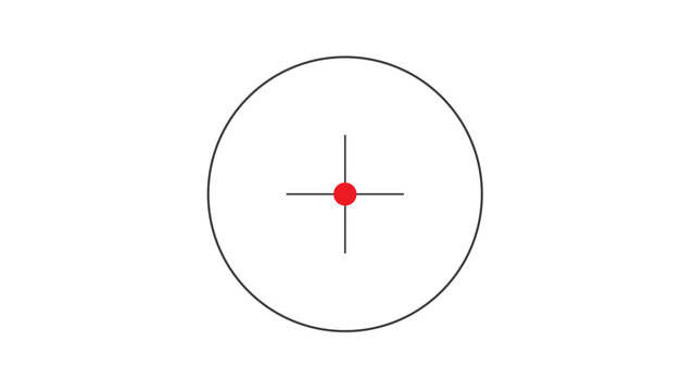 Red dot sight reticle with circular crosshairs for aiming precision crosshair shooting precision accuracy military tactical interface equipment hardware bullseye holographic minimalist