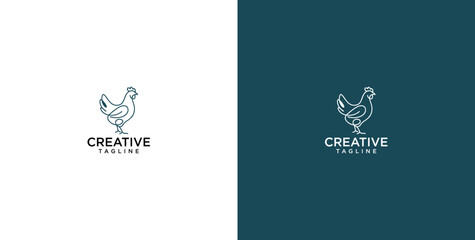 Minimalist chicken logo design template with clean line art representing a rooster or hen for organic farm business branding © micky_adb02