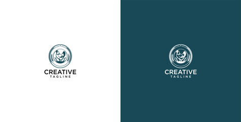 Minimalist circular cat logo design template, modern feline emblem for creative business branding © micky_adb02
