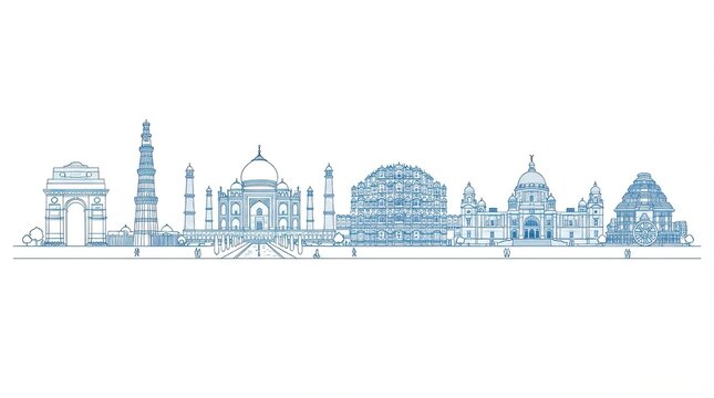 India independence day skyline iconic landmarks illustration for patriotic celebrations