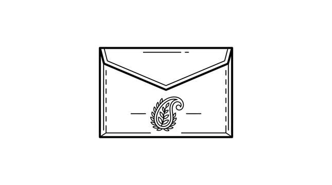 A hand drawn illustration of a classic envelope featuring a decorative paisley pattern.