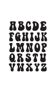 Retro Psychedelic Wavy Alphabet Font Set Groovy 70s Style Letters Vector Illustration Isolated