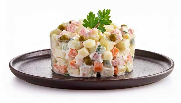 olivier salad russian potato salad isolated on a white background
