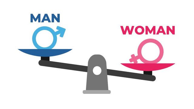 Man Outweighs Woman on Scale, Gender Inequality and Discrimination Concept