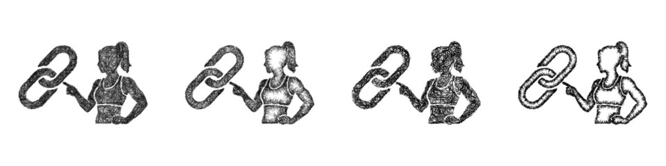 Fototapeta premium Sketch black and white fitness affiliate icon design set