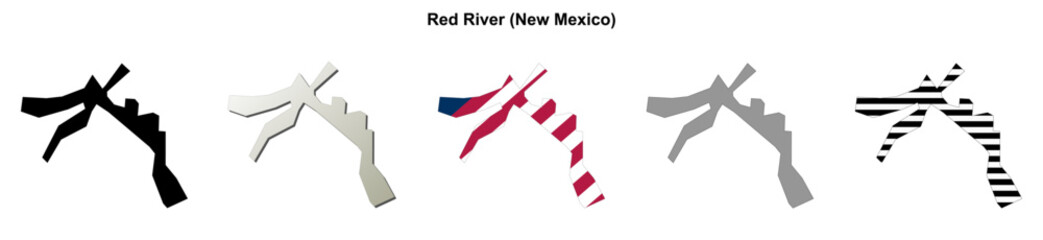 Obraz premium Red River (New Mexico) blank outline map set