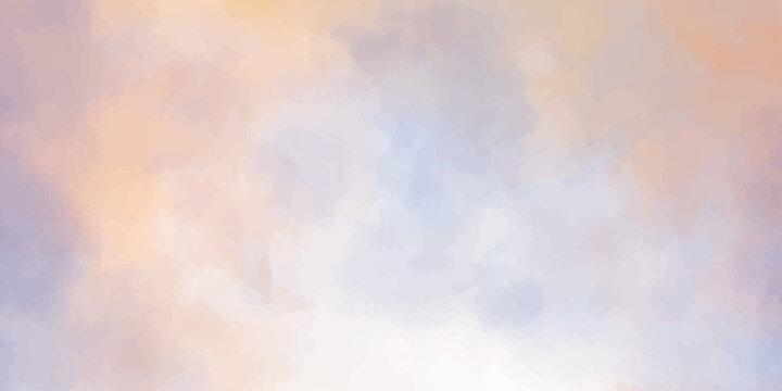 Abstract watercolor background texture with soft pastel orange purple blue clouds and subtle gradient blending effect. Abstract cloudy sky, Watercolor splatter brush painted digital art painting.