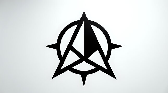 Geometric black star symbol with interlocking triangular shapes and compass points on white background. Suitable for logos, branding, and graphic design projects.