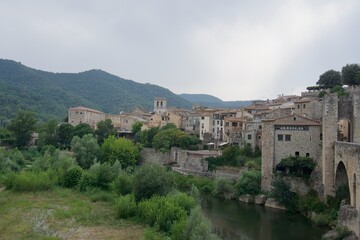 Obraz premium Besalu old town with medieval bridge arch