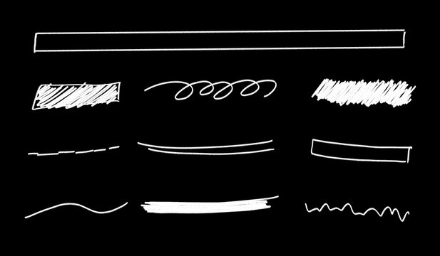 White chalk lines underlines and swashes isolated on black background