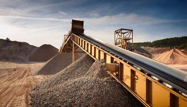 quarry conveyor belt with rocks