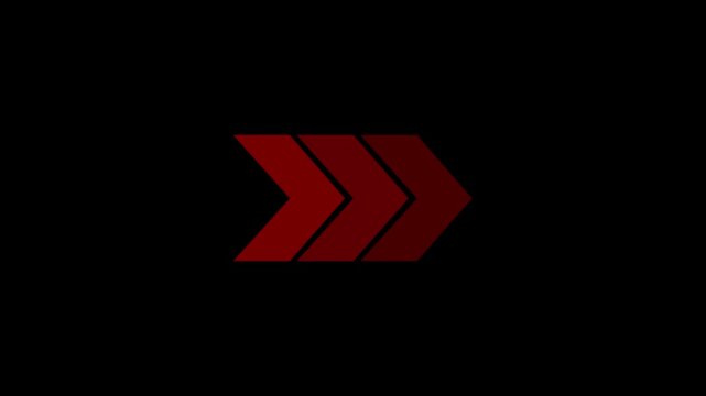 Red triple arrow loading animation on black background, for ui motion
