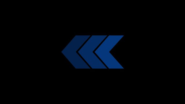Minimalist blue chevron arrows motion loop on black background, motion animation