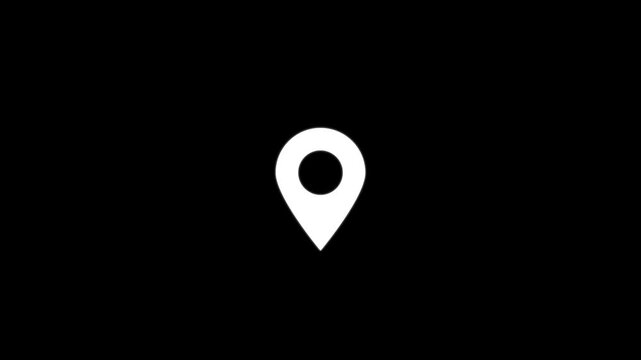 Animated map location pin on black background, minimalist gps navigation, symbol
