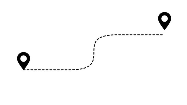 Animated map route with location pins, travel path connection, gps navigation concept