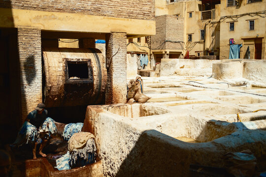 Wooden washing machine in the tannery of Fez