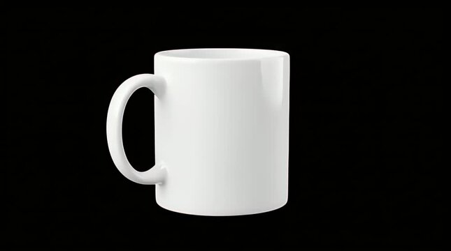 A clean, pristine white ceramic coffee mug stands isolated on a deep black background, offering a perfect blank canvas for branding, personalization, or any beverage presentation needs.