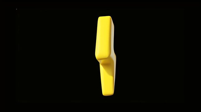 A bright yellow three dimensional lightning bolt symbol stands out boldly against a deep black background, representing power, speed, and energy in a modern graphic design.