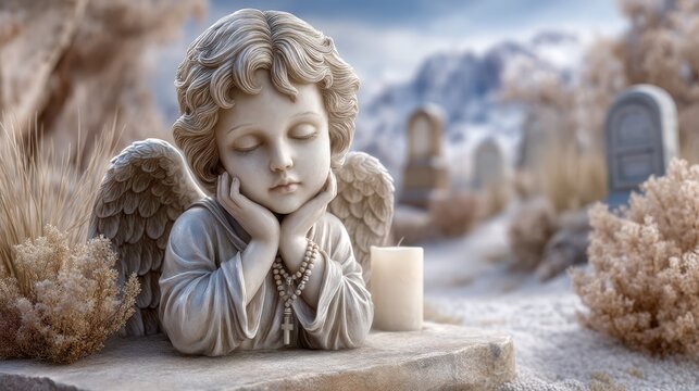 Guardian angel memorial statue in prayer position