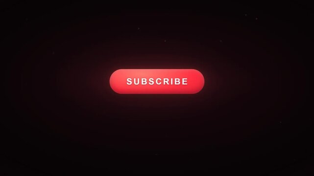Subscribe button click animation with notification bell and confetti on black background loop