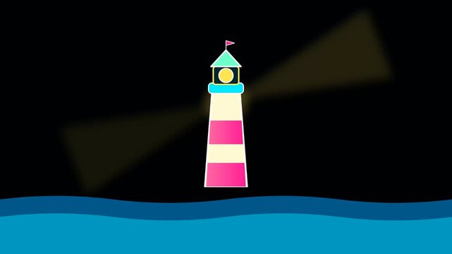 Animated lighthouses scanning night skies with columbus day themes provide vintage cartography tools aesthetics for maritime navigation symbols and maritime beacon light beam motion graphics