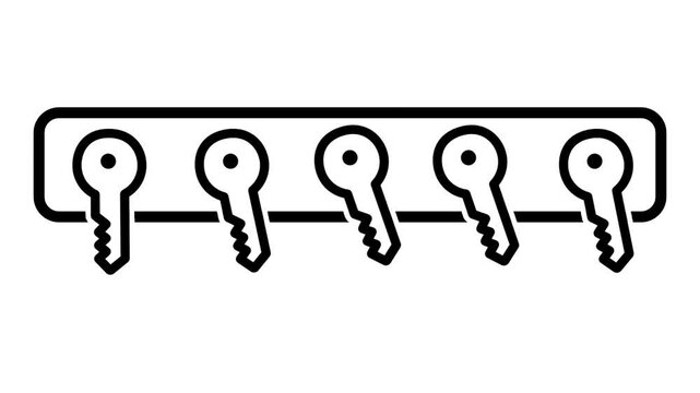 Minimal line icon of five keys hanging on a rack representing multiple access passwords and security credentials for professional design projects