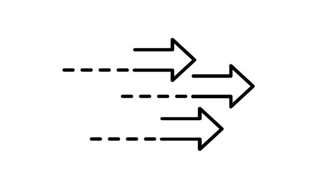 Minimal line icon of dashed and solid arrows pointing right representing fast data transfer and process flow for professional creative use today for design