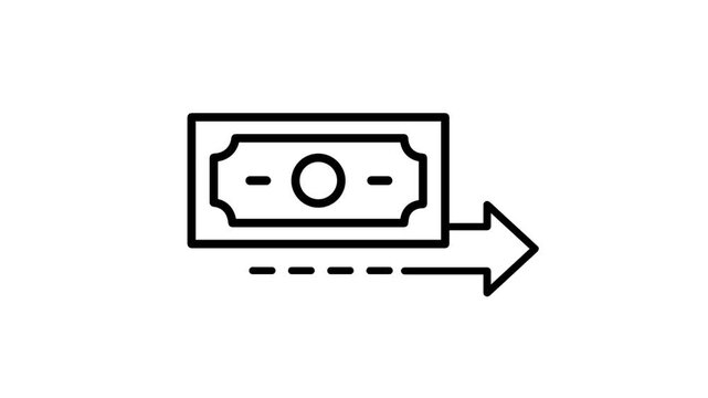 Minimal line icon of a dollar bill with a dashed arrow pointing right representing quick money transfer payment for professional creative use today
