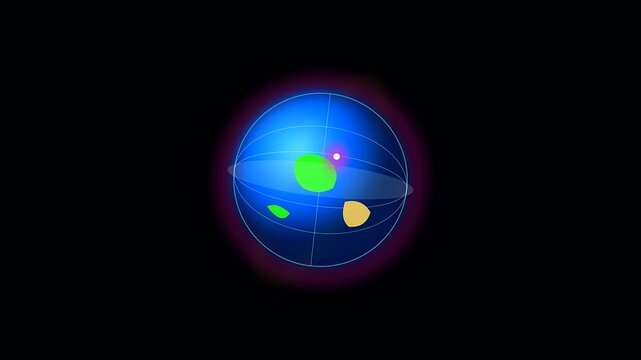 a glowing digital globe rotates representing cartography tools while mapping navigation routes across the earth sphere in a way similar to historical columbus day maps