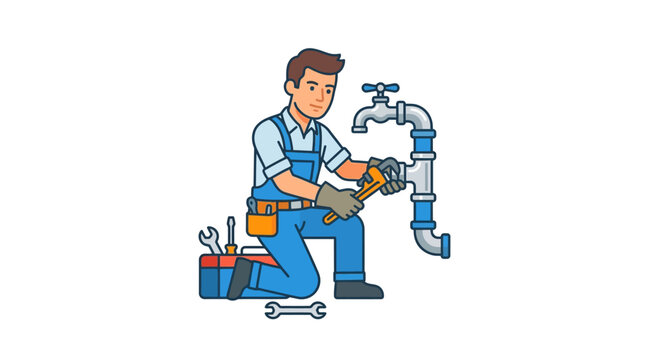 Man fixing pipe with wrench tool.