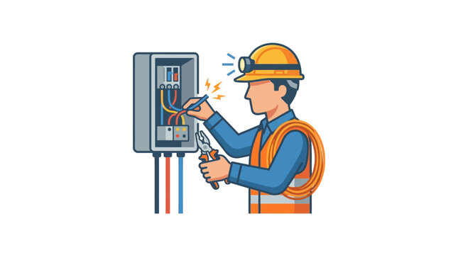 Electrician working on electrical panel.