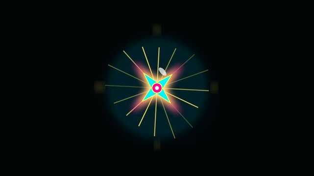 Abstract rotating light star animation provides modern cartography tools for columbus day navigational navigation systems displayed on a dark glowing digital environment screen interface