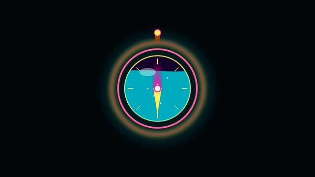 Animated circular navigation dial depicting columbus day themed journey progress with stylized cartography tools and glowing needle indicators floating against a dark screen interface design aesthetic