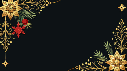 Fototapeta premium Elegant Christmas Background with Gold Flowers and Ornaments