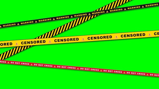 Animated Censored Warning Do Not Cross Tapes on Green Screen Background.