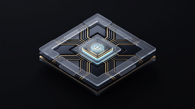 Futuristic AI hardware acceleration processor chip featuring advanced semiconductor architecture designed for neural computing, machine learning, data processing, edge AI, cloud infrastructure.