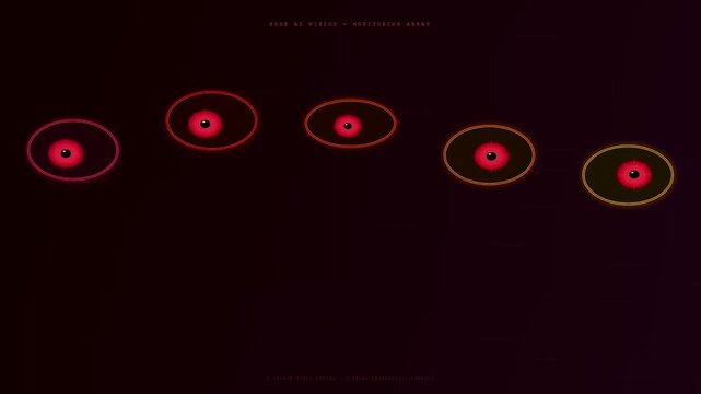 Sophisticated edge data processing solutions utilize glowing red sensors that pulse across dark screens representing advanced artificial intelligence monitoring software and network oversight.
