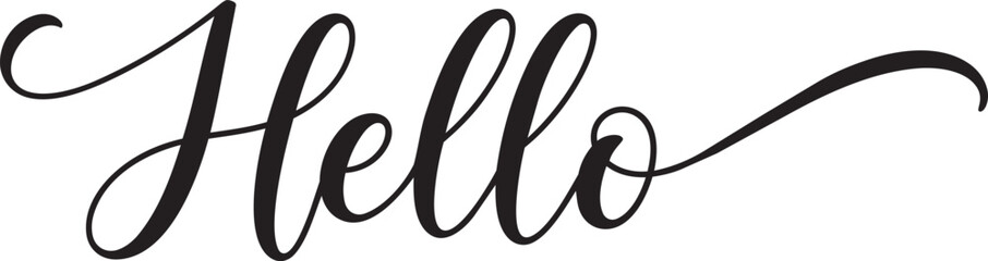 Elegant black handwritten hello script text with heart flourish handwriting calligraphy typography greeting lettering minimalist decorative romantic graphics invitation stationary artistic © Md Hazrat Ali