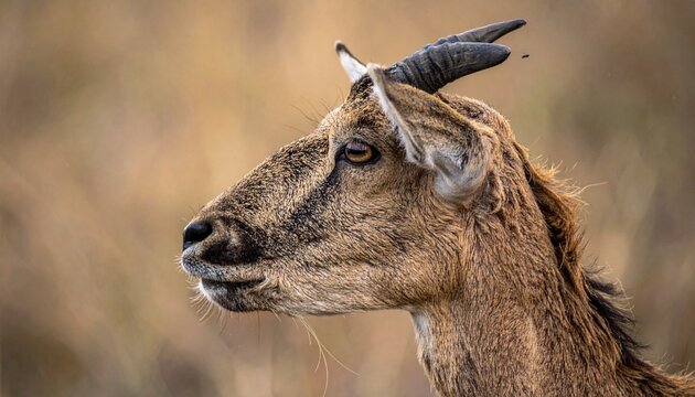 Close-up portrait of a Himalayan tahr in its natural habitat.