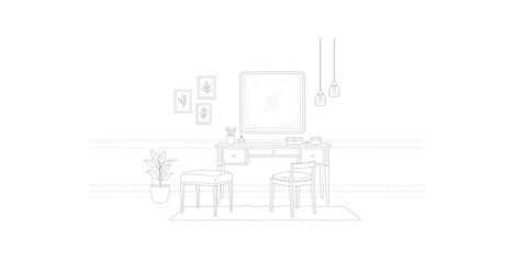 Fototapeta premium Vanity Table Dressing Area Line Art Vector Illustration