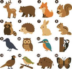Obraz premium Autumn Animals Icon Set Illustration Collection