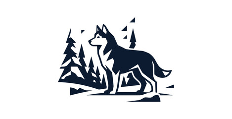 Geometric Husky Dog Forest Illustration © Mr